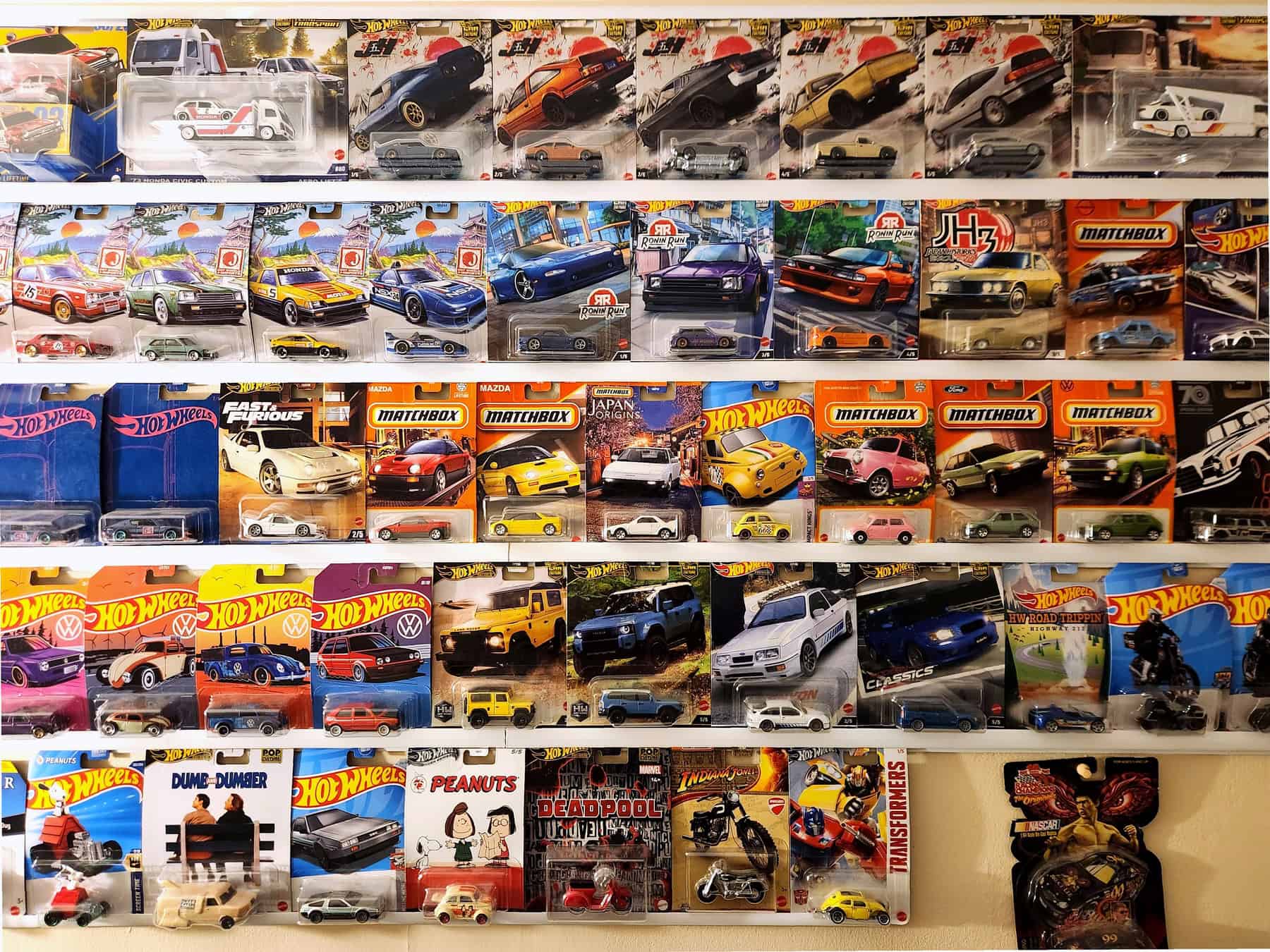 DIY Hot Wheels wall display using PVC tile trim and Command strips